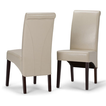 Avalon Deluxe Parson Dining Chair (Set Of 2) In Satin Cream Faux Leather