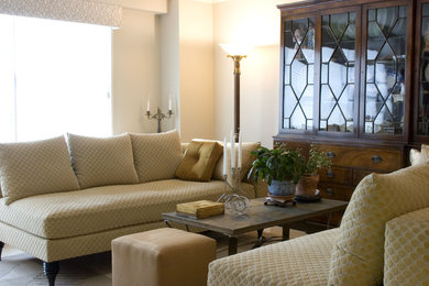 Living room - mid-sized eclectic formal and enclosed ceramic tile living room idea in New York with multicolored walls
