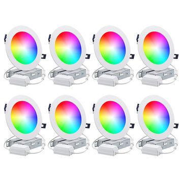 8-Pack 6"Smart Recessed Lighting, Color Changing RGBCW Smart Downlight