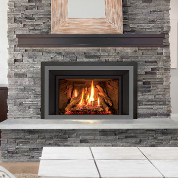 EX35 Gas Fireplace - Ultra HD Log Set, Ledgestone Liner, PC Borderview Surround