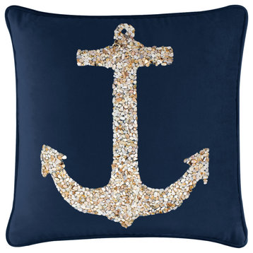 Sparkles Home Shell Anchor Pillow, Navy Velvet, 16x16