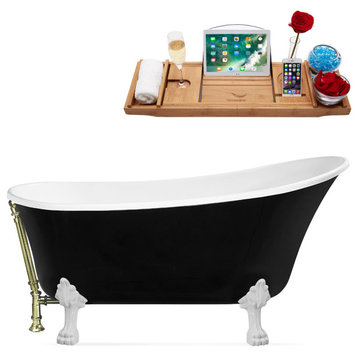 67" Streamline NAA345WH-BNK Clawfoot Tub and Tray With External Drain