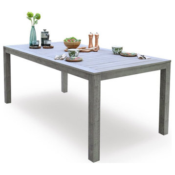 Rectangular Dining Table, Indoor/Outdoor Use With Slatted Top, Weathered Gray