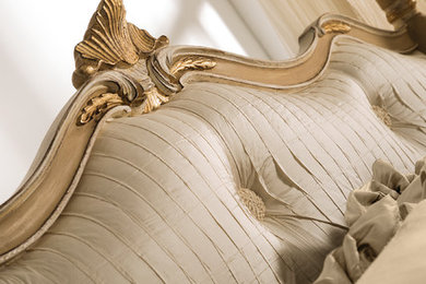 Inspiration for a large mediterranean master bedroom in London with white walls.