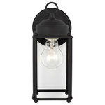 Sea Gull Lighting - Sea Gull New Castle Large 1 Light Outdoor Wall Lantern, Black/Clear - The Sea Gull Collection New Castle one light outdoor wall fixture in black creates a warm and inviting welcome presentation for your home's exterior. The petite proportions and transitional accents of the New Castle outdoor lighting collection by Sea Gull Collection make these one-light outdoor wall lanterns a versatile selection for your home. Offered in White, Polished Brass, Antique Brushed Nickel, Antique Bronze and Black finishes, in either Satin Etched or Clear glass. Clear bulbs are recommended to use for the best aesthetics for the Clear glass fixtures. Both incandescent lamping and ENERGY STAR-qualified LED lamping options are available for those fixtures with the Satin Etched glass. And the Clear glass fixtures can easily convert to LED by purchasing LED replacement lamps sold separately.