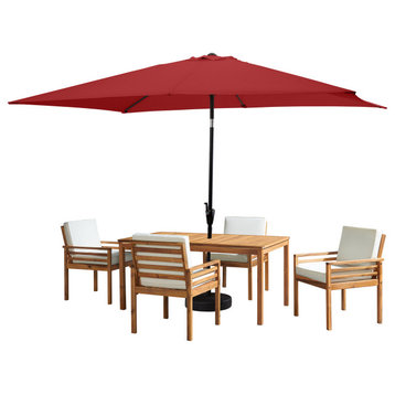 6 Piece Set, Okemo Table, 4 Chairs, 10' Rectangular Umbrella Red