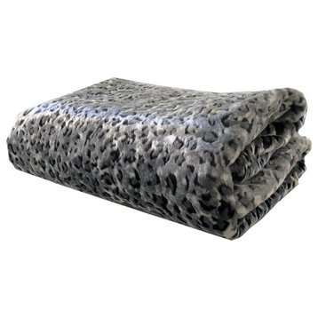 Snow Leopard Faux Fur Gray Luxury Throw