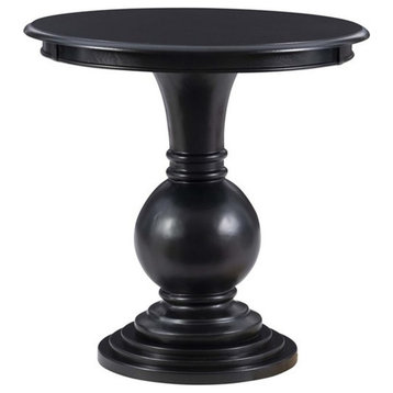 Linon Aspen Round Wood Accent Table Pedestal Base 26.5" High in Jet Black
