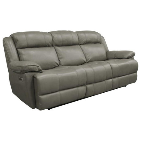 Bowery Hill Transitional Leather Luxury Foam Cushion Power Sofa in Gray
