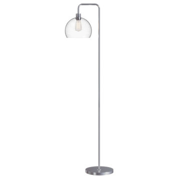 61.5" Polished Nickel Floor Lamp With Slim-line Arched Design, Clear Glass Shade