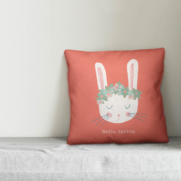 Cute Floral Crown Spring Bunny 18x18 Throw Pillow
