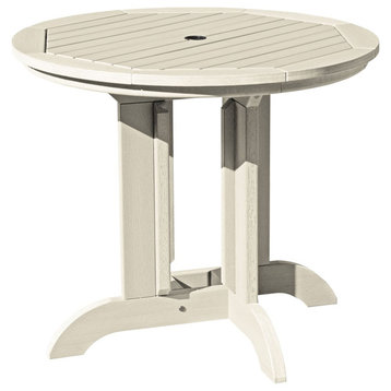 Patio Dining Table, Weatherproof Design With Slatted Round Top, White Wash