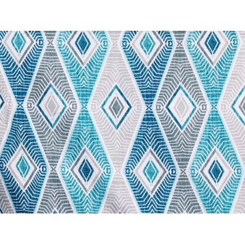 Blue Egyptian Pattern Printed Cotton Fabric By The Yard, Geometric Cotton