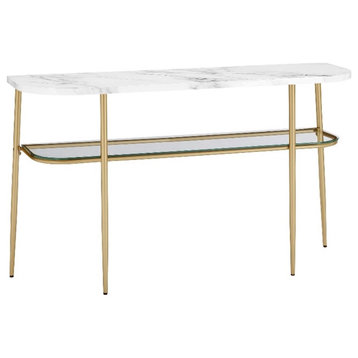 52" Curved Faux Marble Glass and Metal Entry Table - Gray Vein Marble / Gold