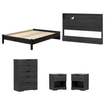 Home Square 5-Piece Set with Platform Bed & Headboard & 2 Night Stands & Chest
