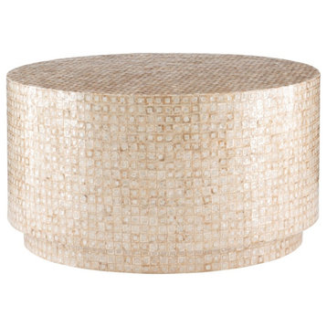 Pemberly Row Maui Capiz Mosaic Coffee Table in Gold