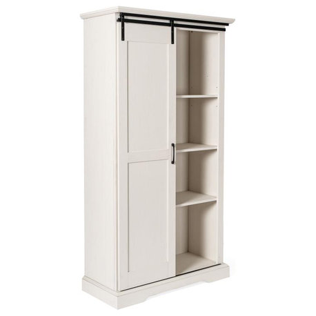 Harrison 36" Wide Rustic Bookcase with Sliding Barn Door & Adjustable Shelves, White