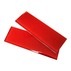 4x12 Glossy Hot Red Subway Glass Mosaic Tiles - Home Accessories & Decor