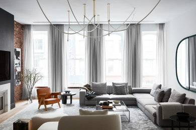 Trendy living room photo in New York