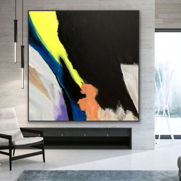 "Strong" 60x60 IN Black neon abstract Art Large Modern Painting MADE TO ORDER