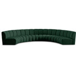 Meridian Furniture - Infinity Black Boucle Fabric Upholstered Arc Shaped Modular Sectional, Green, 6-Piece, Arc-Shaped - Mix and match this Infinity boucle fabric modular chair with other items in the Infinity collection to find the best possible seating solution for your gang. Rich green boucle fabric feels welcoming and soft to the skin, so you stay seated comfortably for the big game or while watching your favorite programs. Deep channel tufting adds to the longevity and durability of this modular chair while giving it texture.