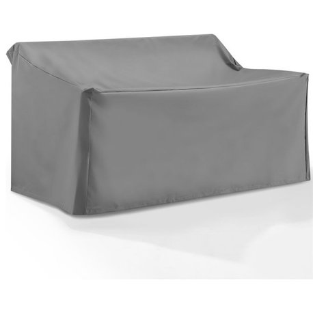 Pemberly Row Vinyl Polyester Fabric Patio Loveseat Cover in Gray