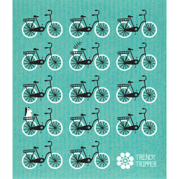 EARTH-FRIENDLY Swedish Dishcloth Mid-Century Modern, Rows of Bikes, Black and Wh