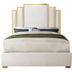 Meridian Furniture - Hugo Velvet King Bed, Cream - Sleep like a king while adding dramatic flair to your bedroom space in the regal Hugo cream velvet king bed. Sleek cream velvet upholstery is supported by a polished gold metal frame, supported on gold metal legs, creating a stunning bed that's truly fit for royalty. The unique gold-framed layered rectangle design of the headboard commands attention of anyone who ventures into your sleeping chamber, and its luxuriously large size ensures you'll slumber like a king.