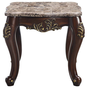 Acme Ragnar End Table Marble Top and Cherry Finish
