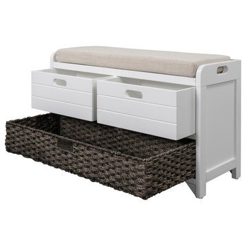 Storage Bench with Removable Basket and 2 Drawers, White