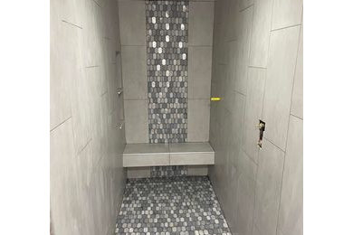 Contemporary Shower With Waterfall Accent Tile