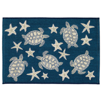 Esencia Turtle And Stars Indoor/Outdoor Mat, Navy, 2' X 2'10"