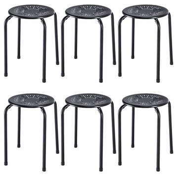 Costway Set of 6 Stackable Metal Stool Set Daisy Backless Round Top Kitchen