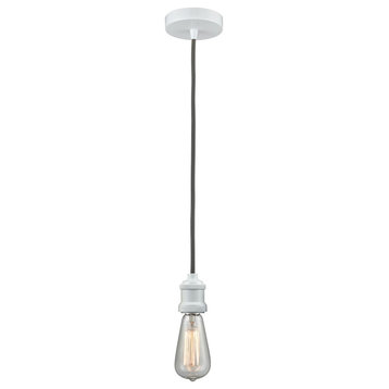 Innovations Edison Bare Bulb Mini Pendant, White/Amber/Gray Cord, 100W-10GY-1W