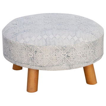 White and Blue Tribal Dhurrie Ottoman Stool