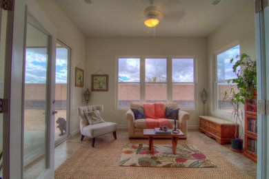 Mid-sized elegant ceramic tile sunroom photo in Albuquerque with a standard ceiling