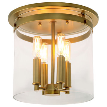 Roxbury 4 Light Flush Mount, Satin Brass