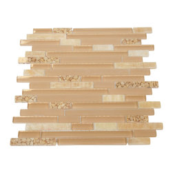 Glossy Cream & Stone Cream with Pebble Stone Random Brick Pattern Mosaic Tiles - Home Decor