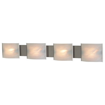 Pannelli 4 Light Vanity, Stainless Steel And White Alabaster Glass