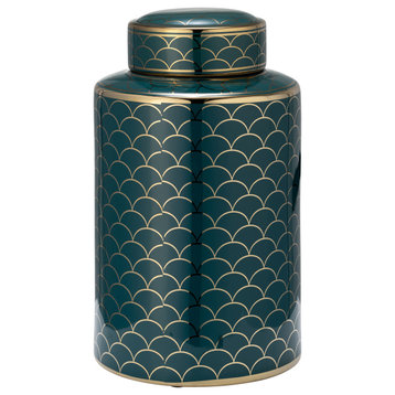 Ceramic 12" Crackle Jar, Lid, Gold
