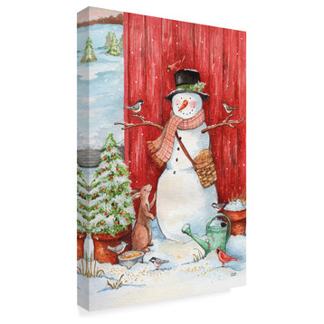 Melinda Hipsher 'Snowman With Birds And Flurries' Canvas Art, 32"x22"