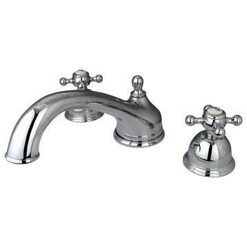 Deck Mount Tub Faucet, Large Curved Spout & Crossed Handles, Polished Chrome