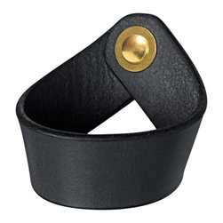 Walnut Studiolo - Leather Drawer Pull, The Fremont, Black, Brass - Cabinet And Drawer Handle Pulls