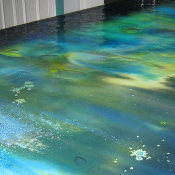 Nahant "Deep ocean" kitchen island glass countertop