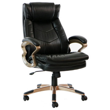Atlas Executive Office Chair With Faux-Leather Seat and Copper Base, Black