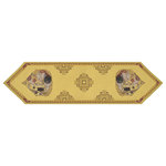 Charlotte Home Furnishings Inc. - The Kiss Table Runner Table Runner - Bring a touch of golden embellishment and fine art to your dining table or credenza with our The Kiss Table Runner. Inspired by the 19th century artist Gustav Klimt’s works depicting sensuous scenes of love and adoration. The tapestry has a lovely luminescence with gold thread woven in with cotton and viscose. The runner features a kissing couple on each end with knifepoint edge and inner trellis motif. Place a vase full of roses in the center for a romantic table setting or leave for a daily dose of artistry. Cotton and viscose blend with gold thread embellishments. Backed with lining. Woven in Italy.