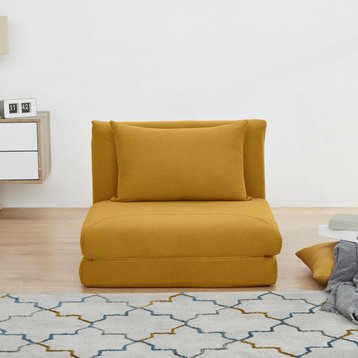 Modern Sleeper Chair, Polyester Upholstery and 5 Convertible Positions, Mustard