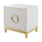 Modern Nightstand with 2 Drawers in Gold Finish Square Bedside Table, White