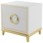 Homary - Modern Nightstand with 2 Drawers in Gold Finish Square Bedside Table, White - - Stylish Design: Modern design with square silhouette and high gloss white tone adds an elegant appeal and sophisticated touch to your bedroom.