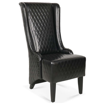 Quilted Fabric Wing Back Chair Wide, High Back, Black
